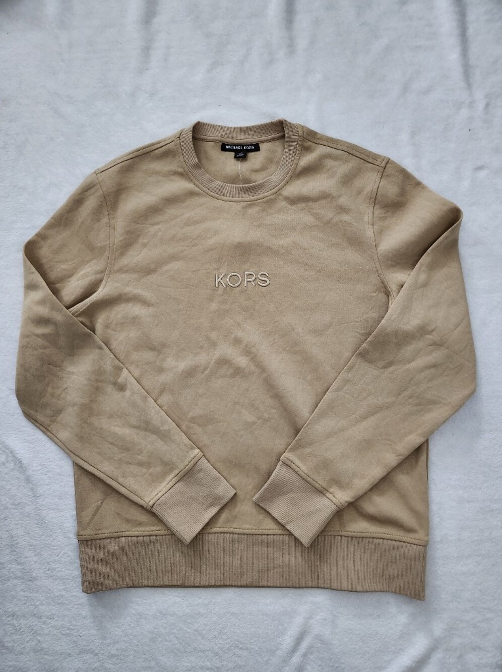 MICHAEL KORS Men's Crewneck Minimalist Pullover Sweatshirt Large Tan NWT | Layer